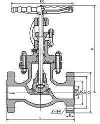 J41W不銹鋼日標(biāo)截止閥外形結(jié)構(gòu)圖 J41W不銹鋼日標(biāo)截止閥(圖1)